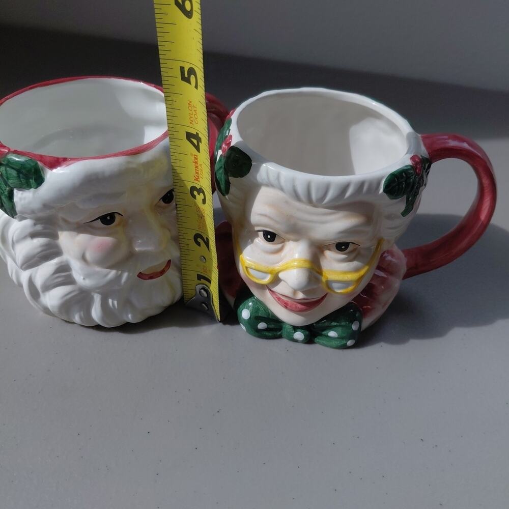 VTG Japan Mr & Mrs. Santa Claus Mug Cup Large Christmas 3D RARE Holly Ceramic - Picture 15 of 16